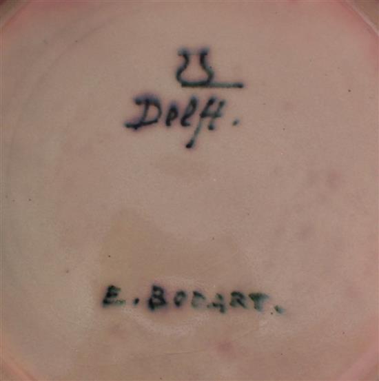 An L.E.F. Bodart Delft lustre wall plate, c.1920, 23cm